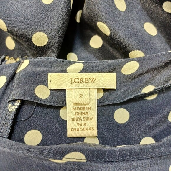 J Crew Blouse 100% Silk Dark Navy Blue Polka Dot Back Zip Size 2 - Picture 4 of 9